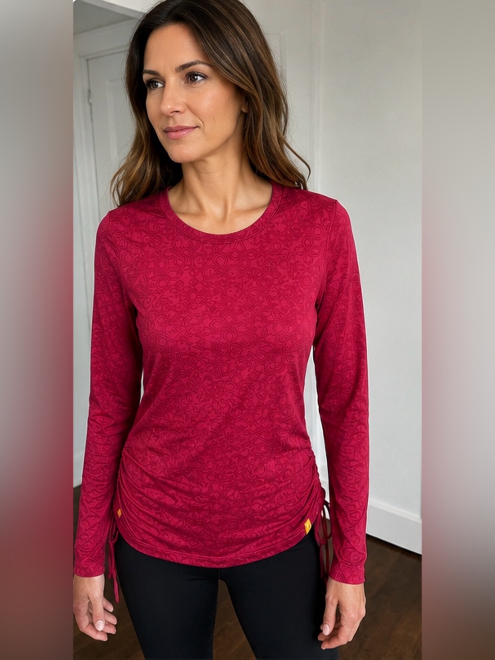 Long-Sleeve Crewneck Top in Deep Berry